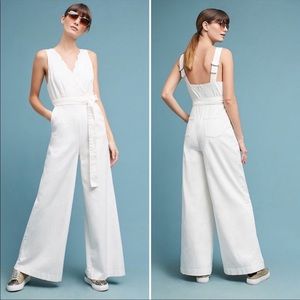 Anthropologie scalloped chino jumpsuit 10 white